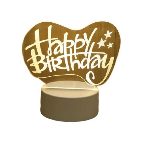 Veilleuse LED 3D « Joyeux anniversaire » charmante pour chambre à coucher, chambre d'enfant, etc. (9,2 x 16 cm)