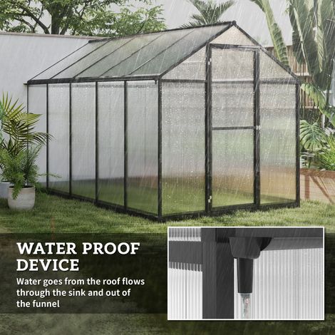 Serre en aluminium et polycarbonate, 1,83 m x 3,05 m x 1,95 m, gris anthracite, avec gouttière et ventilation de toit pour la croissance des plantes. (1/5)