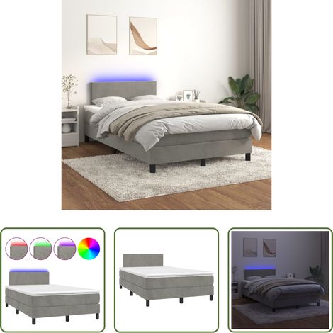 vidaXL LED-Leiste - Boxspringbett mit Matratze & LED Hellgrau 120x200 cm Samt (1/5)