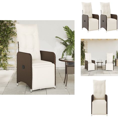 Gartensessel mit Kissen 2 Stk. Verstellbar Braun Poly Rattan - Gartenstuhl - Liegesessel - Lounge Chair - Rattan Sessel - Gartenmöbel (1/5)