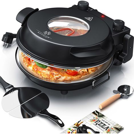 KESSER® Pizza-Ofen elektrisch bis 400 Grad Elektrischer Pizzabäcker 1200W mit feuerfester Steinplatte & Timer Durchmesser 32cm inkl. Pizzaschneider Schwarz (1/5)