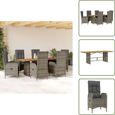 The Living Store Ensemble à manger de jardin et coussins 7 pcs gris rotin - Chaise de jardin (1/5)