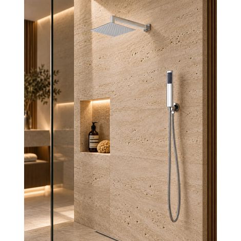Kit soffione doccia 20x20 quadro con doccetta in acciaio cromo Karla (1/2)