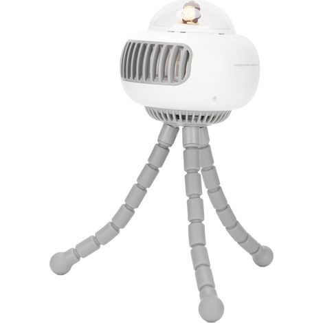 Tragbarer Kinderwagenventilator, leise, 4 Geschwindigkeitsstufen, USB-aufladbar, 130° automatische Rotation, weiß. (1/5)