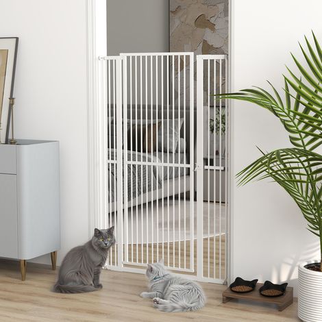 Barrera para Perros Extra Alta con Ancho Ajustable 77-104 cm Puerta para Perros con Extensiones y Puerta de Paso Blanco (1/5)