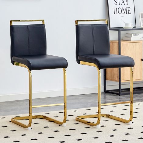 MEUBLIV Set di 2 sgabelli da bar 51,3 x 35,5 x 96,5 cm neri e oro con poggiapiedi (1/5)