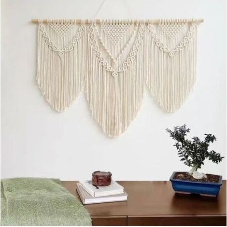 Tenture Murale Grande Boho Chic Tissé Tapisserie Feuille Gland Art Coton Corde Bohème Macramé Décoration Murale pour Chambre Salon Appartement Toile de Fond (1/4)