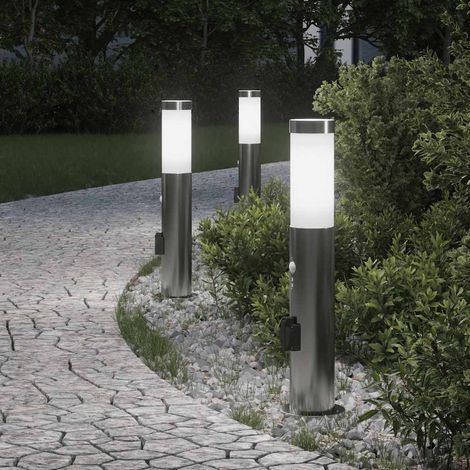 Pollerleuchten mit Sensor&Steckdose 3er 50 cm Edelstahl IP44