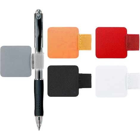 Support Stylo - Bande Élastique Auto-Adhésive en Cuir - Pour Carnet de Notes Calendrier Tablette - Lot de 5 (1/5)