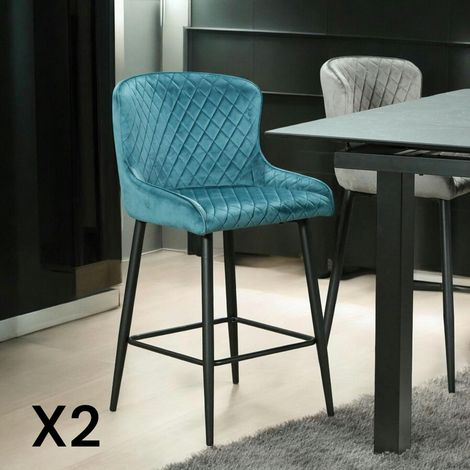 Chaise de bar en velours bleu (lot de 2) ARLINGTON (1/5)