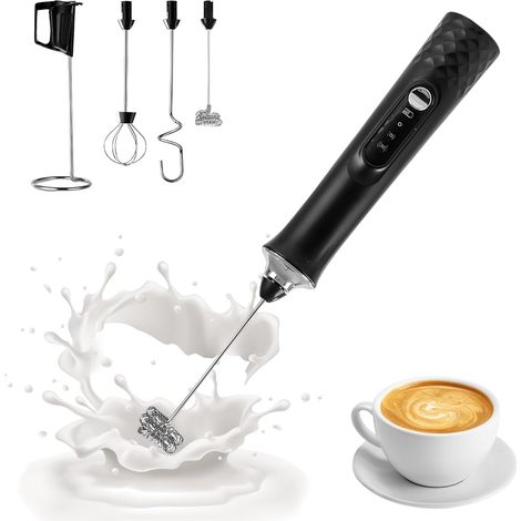 3 en 1 Mousseur à Lait Électrique, Mousseur à Lait USB Rechargeable, Mousseurs Électrique avec 3 Amovible Têtes Agitation, 3 Vitesses Réglables, Mini Fouet Electrique pour Café, Matcha et Cappuccino (1/5)