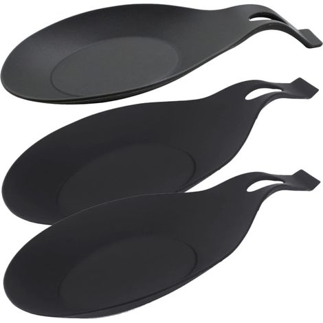 Lntyq 3er-Set Silikon-Löffelablagen, Küchenutensilienhalter, hitzebeständige Löffelhalterung, Löffelkissen für Zuhause und Restaurant (Schwarz) (1/5)