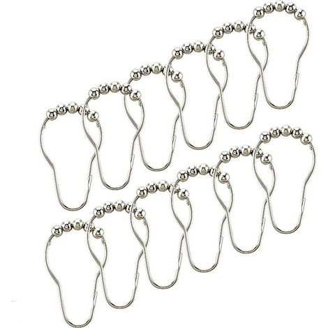 Lot de 12 anneaux et crochets de rideaux en métal dimensions 7 x 4 cm pour rideaux et rideaux de douche couleur argentée (1/5)