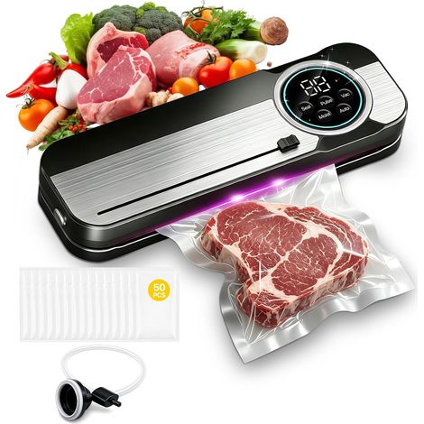 120W Machine Sous Vide Alimentaire 6 en 1, 75 KPA Appareils de Mise Sous Vide avec Modes Sec et Humide, UV, 50 Sac Sous Vide, Couteau de Coupe et Tuyau, Scellure Large 30 cm (1/5)
