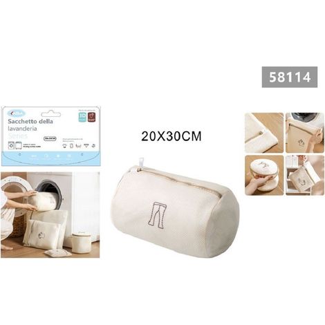 TRADE SHOP - Sacchetto Lavatrice Beige Borsa Biancheria Lavaggio A Rete Intimo 20x30cm 58114 - (1/2)