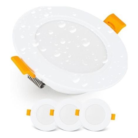 Spot LED Encastrable Downlight LED spots de plafond IP54 pour Salle de Bain, locaux humides, Blanc Froid 6000k Lot de 3 Spot LED Extra Plat Ronds 7 Watt (7W) / 700 Lumens, Blanc (1/4)