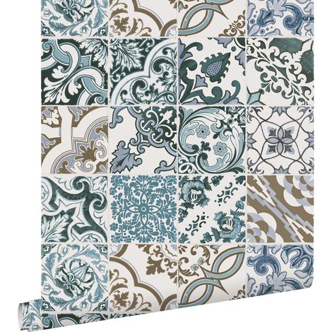 papier peint carreaux de ciment bleu et beige - ESTAhome (1/5)