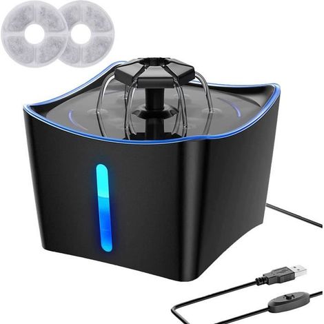 Fontana per cani e gatti, silenziosa, con indicatore LED del livello dell'acqua e filtro a carboni attivi, alimentazione a corrente alternata, grande capacità 3 litri. (1/4)