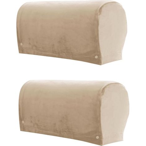 1 Paio Copribraccioli in Velluto, Copribraccioli Elasticizzati in Spandex per Sedie e Divani, Protezioni e Fodere per Divani con Gambe Girevoli, Colore Sabbia (1/5)
