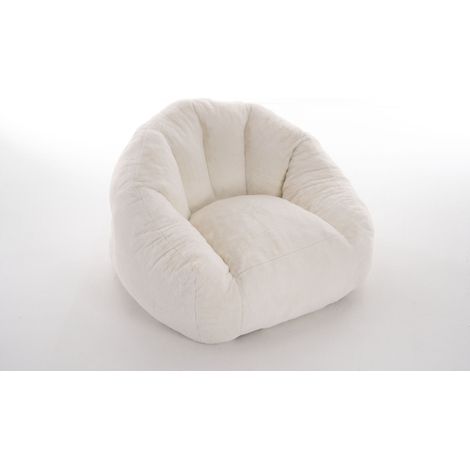 Sillón puff grande para adultos de poliéster efecto pelo con espuma, crema, HOMVRA (1/4)