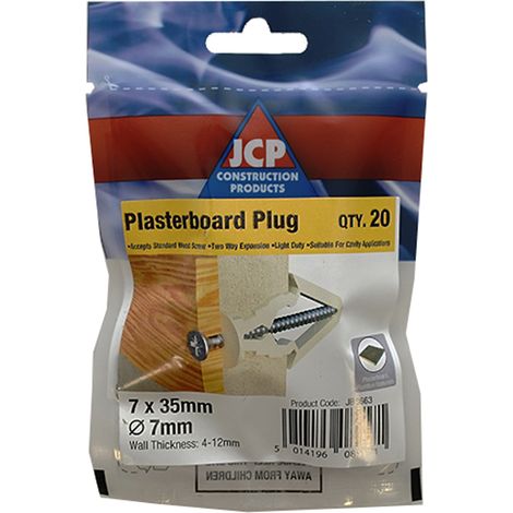 Jcp Fixings Plasterboard Plugs 7mm - Box of 100