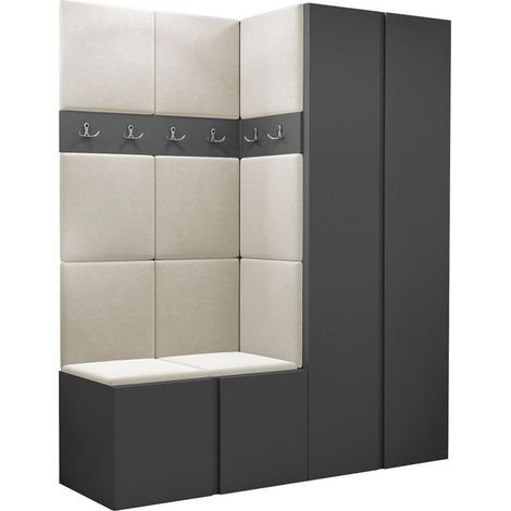 Meuble d'entrée Pinis III, Graphite, 186x158x46cm, Tissu, Stratifié, À poser, Murale