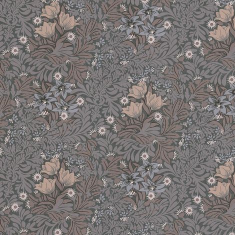 Blumen Tapete Profhome 390573 Vliestapete glatt mit floralen Ornamenten matt grau taupe weiß beige-braun 5,33 m2
