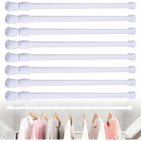 Tringle Rideau Sans Percage, 8 Pcs 40-70cm Barre Rideau Sans Perçage Télescopique Perçage Tringle Tension pour Placard Salle Bains Armoire Tringle à Vêtements Blanc (1/5)