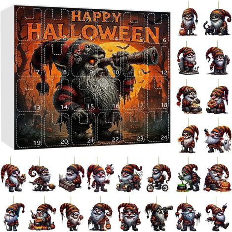 Calendrier de l'Avent Halloween Gnome, compte à rebours de 24 jours, décorations suspendues en acrylique 2D en forme de citrouille et de gnome pour la maison. (1/5)