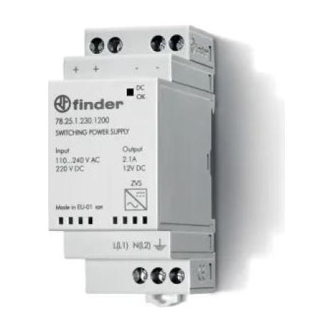 Alimentatore switching 25 w uscita 12 v dc, 2.1 a, montaggio su barra din finder 782512301200