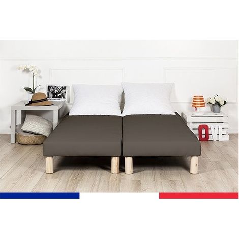 SOMMIER TAPISSIER MARRON 70x200x2 (140x200) FABRICATION FRANÇAISE ARTISANALE PIEDS OFFERTS HAUTEUR avec PIEDS 27 cm