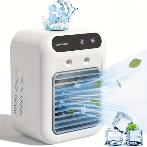 Aire acondicionado portátil con depósito de agua, ventilador USB y funciones de refrigeración y humidificación para oficina y hogar - KZQ (1/4)