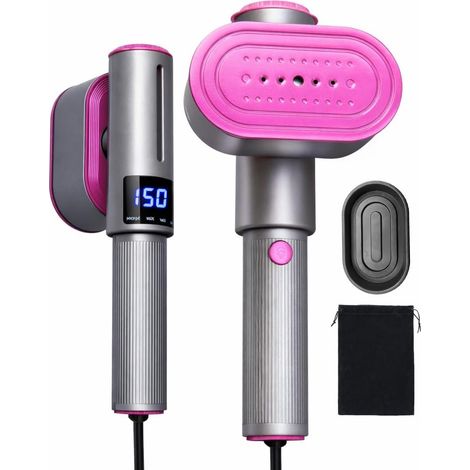Défroisseur vapeur de voyage 2 en 1 portable pour vêtements avec réservoir d'eau de 100 ml et 1200 W, chauffage rapide en 15 secondes, écran LED, fer à repasser de voyage portable, gris et violet (1/5)