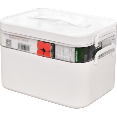 Medical Box Storage - 2 Layer First Aid Box Compact Medicine Chest Container - Portable Medical Storage & Organiser for Home, Office, Car, Travel (15.5x16.5x23.5cm)