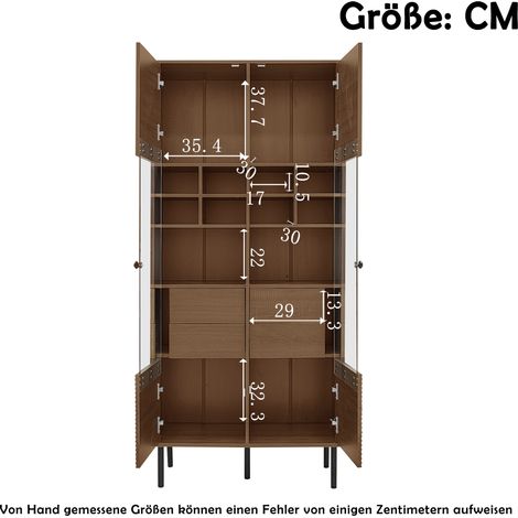 Vitrine multifonction en effet noyer : porte vitrée + étagères + tiroir secret|Solution de rangement polyvalente pour salle de bain/salon/bureau (1/5)