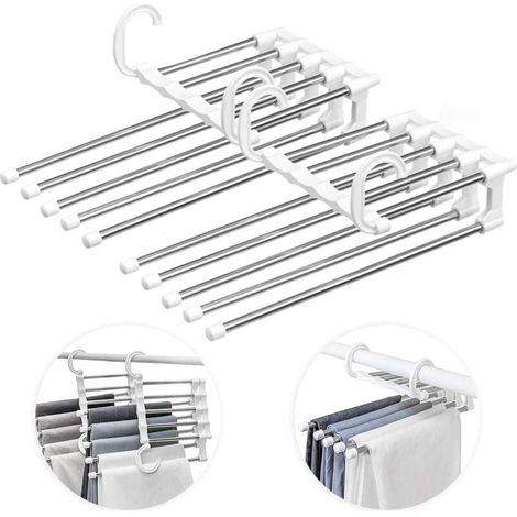 Cintres pour pantalons Ensemble de 2 cintres multi-usages peu encombrants en acier inoxydable Cintres extensibles pliables Multi Cintres Porte-penderie Blanc (1/5)