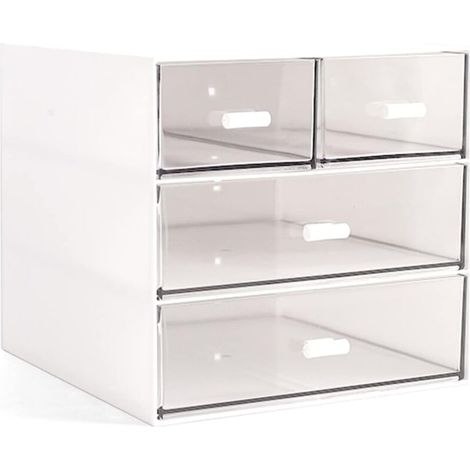 Boîte de rangement à 4 tiroirs, blanche.