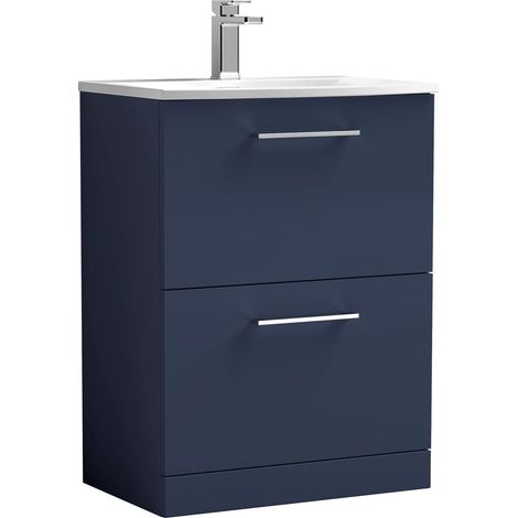 Balterley  Modern Bathroom Floor Standing 2-Drawer Vanity & Basin, Midnight Blue, 600mm (1/4)