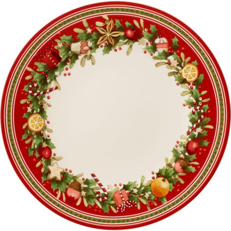 Assiette plate, 27 cm, Porcelaine, Blanc/Rouge (1/5)