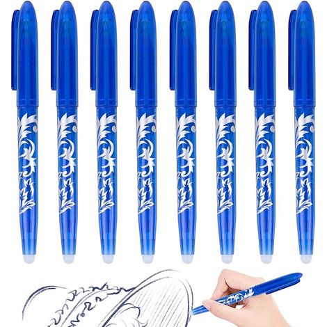 Lot de 8 Stylos à Bille Effaçables - Encre Gel Bleue - 0,5 mm - Friction Pour Fournitures Scolaires (1/5)