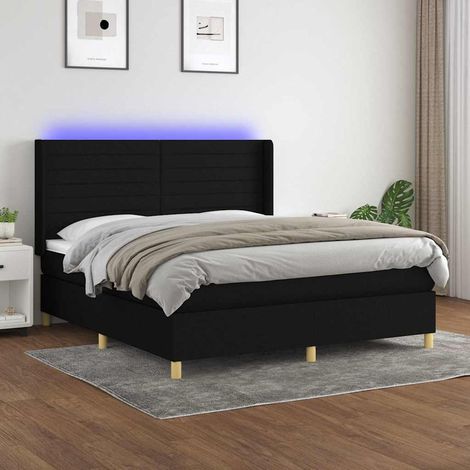 vidaXL Sommier à lattes de lit matelas et LED Noir 180x200 cm Tissu (1/5)