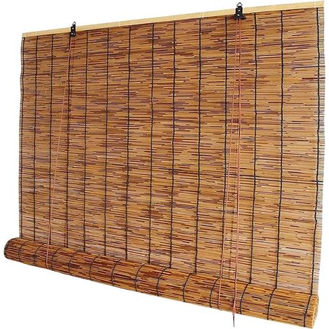 Stores De Bambou Vintage Naturel, Rideaux à enroulement en Roseau Fenêtre Extérieures, 40-160 cm Store Venitien Romain Respirants pour Terrasse Balcon(120 x 250 cm) - 120