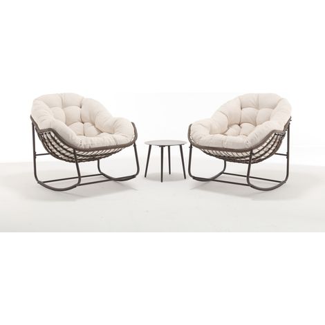 Silla mecedora exterior de ratán estilo huevo con cojín grueso blanca HOMVRA (1/5)