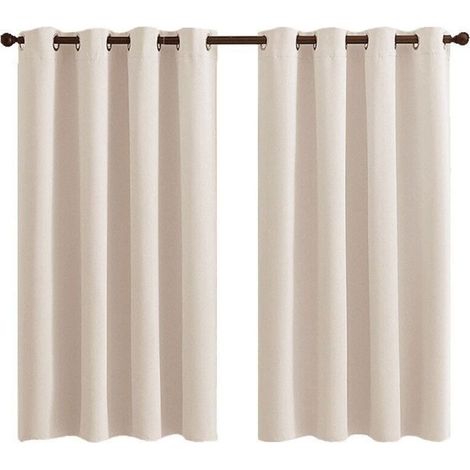 Rideau Occultant Thermique - 2 Panneaux Courts Isolants Anti-Froid/Bruit à Oeillets - pour Salon, Chambre (Enfant/Adulte), Dressing - 140x160cm Beige Écru