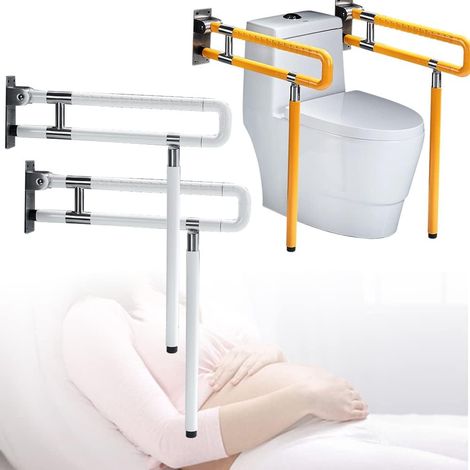 Klappgriff Wandstützgriff Dusche Toilettengriff Stehhilfe WC Stützklappgriff Stützgriff Toilettenstützgriff Sicherheit Rutschfest Wandmontage Haltegriff (75cm, Weiß)