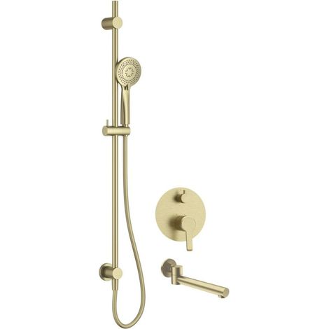 Set doccia con barra di scorrimento miscelatore doccetta e bocca erogazione oro spazzolato - Arvo