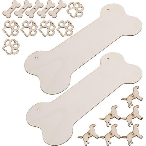 Ensemble de 20 panneaux décoratifs en bois en forme d'os pour chien à suspendre, avec découpes en bois à faire soi-même (1/5)