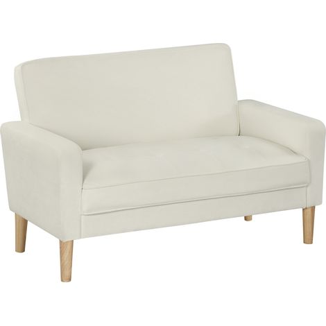 2-Sitzer-Sofa, Doppelsitzsofa mit Kautschukholzbeinen, Polstersofa für Wohnzimmer, Schlafzimmer, Cremeweiß