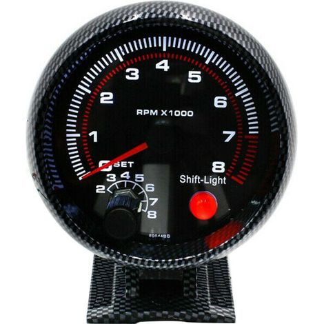 Jauge de tachymètre 3,75 en fibre de carbone pour voiture 12 V avec 7 couleurs LED Shift Light 0-8 000 tr/min (1/5)