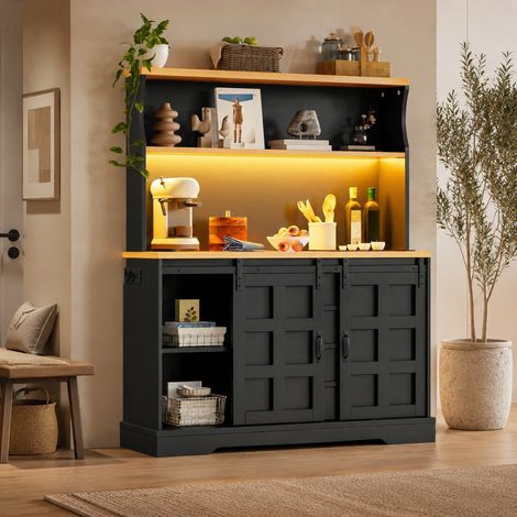 Mueble de cocina aparador con LED RGB, USB, 4 cajones, 120 x 40 x 150 cm, negro DESVIAE (1/5)